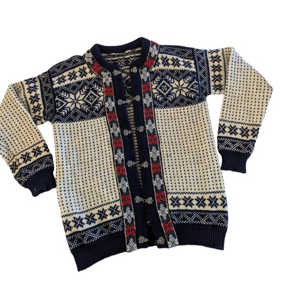 Dale of Norway navy blue and cream cardigan sweater - Picture 1 of 5